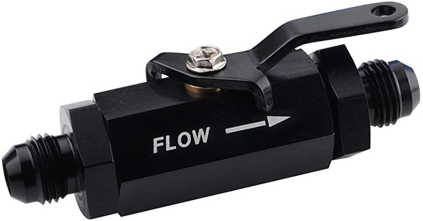 -6 AN Male Flare Aluminum Inline Fuel Shut Off Valve Flow Control Cut Off w/Cable Lever, Black -6AN(9/16"-18) Thread