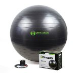 Exercise ball - 65cm Black Swiss balance ball for home workouts - Air Pump and Wall Poster included - Pilates Yoga Abs Full Body Workout - Use as a Desk Chair for Improved Posture and Core Strength with No Extra Effort