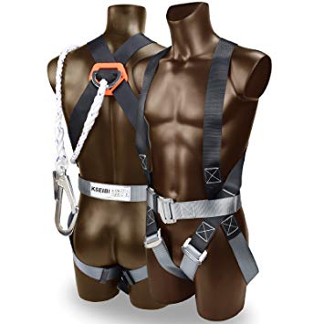 KSEIBI 421020 Safety Fall Protection Kit, Full Body Harness, with 6" Lanyard Standerd size -up to 42" waist and bag