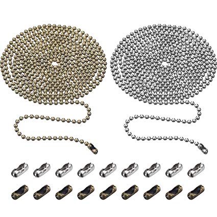 TecUnite 2 Pieces 3.2 mm Beaded Pull Chain Extension with Connector, Each 10 Feet Beaded Roller Chain with 10 Matching Connectors (Multicolors A)