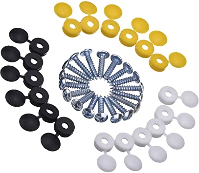 18 Pieces Caps and Screws Car License Plate Fixing Fitting Kit, 3 Assorted Colors