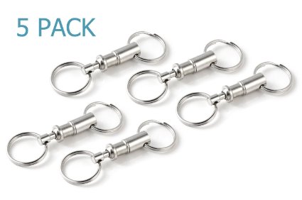 Partstock(TM) 5-Pack Heavy Duty Dual Key Ring Quick Release Detachable Pull-Apart Key 2 Split Rings Keychains Lock holder Key Accessory.