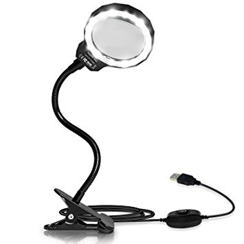 Magnifying Glass, Color You LED 3X Magnifying Lamp USB Powered Clip On Optical Glass Magnifier Lens with 2 Adjustable Light Settings & Metal Clamp