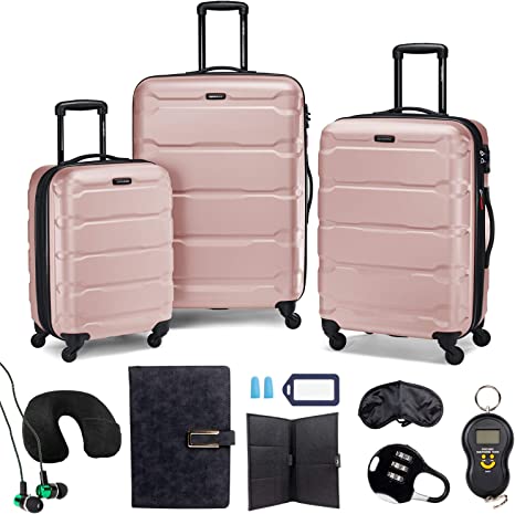 Samsonite Omni Hardside Nested Luggage Spinner Set, Pink w/ 10pc Accessory Kit