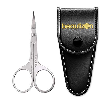 Professional Nail Cuticle Scissor Stainless Steel to Trim Nails Eyebrows Nose Hair Eyelashes Mustache Beard - Curved Sharp Blade 3.5 Inch