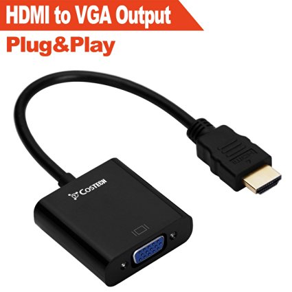 HDMI to VGA Output, Costech HD 1080p Gold-plated Active TV AV HDTV Video Cable Converter Adapter Plug and Play for HDTVs, Monitors, Displayers,Laptop Desktop Computer (Black)
