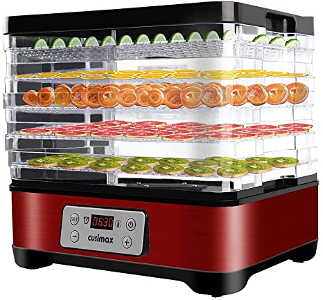 Food Dehydrator, CUSIMAX Electric Dryer Dehydrators Machine with Digital Timer & Temperature Control for Beef Jerky Fruits Meat Herbs Vegetables, 5 BPA-Free Trays, Overheat Protection (B-Red)