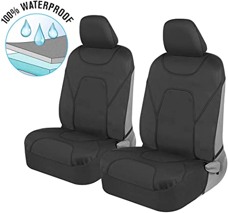 Motor Trend AquaShield Car Seat Covers for Front Seats, Black – 3 Layer Waterproof Seat Covers, Neoprene Material with Modern Sideless Design, Universal Fit for Auto Truck Van SUV