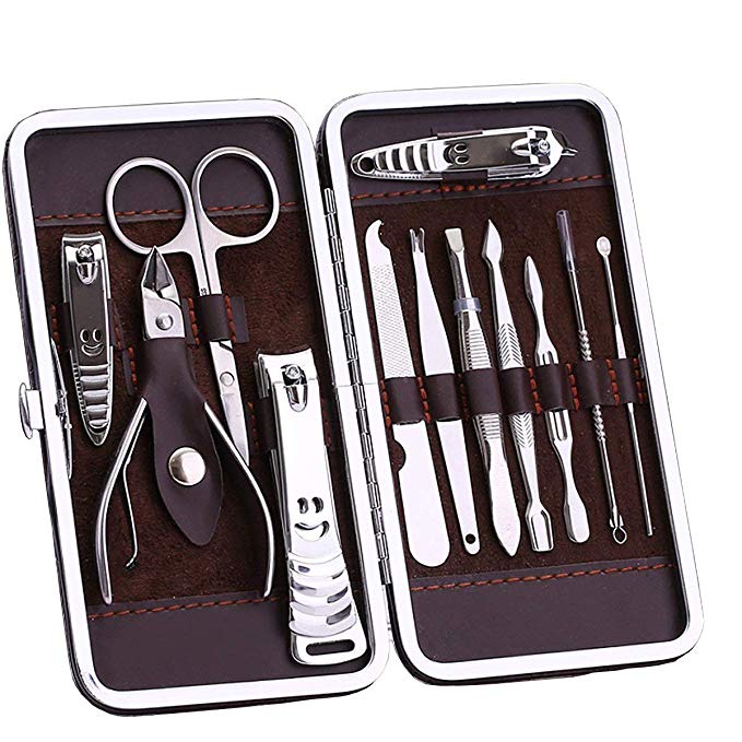 Manicure Pedicure Set Nail Clippers Kit - 12 Piece Stainless Steel Manicure Kit - Portable Travel Case Tools for Nail, Cutter Kits -Perfect Gift for Women, Men Includes Cuticle Remover