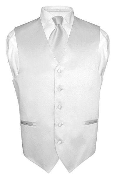 Men's Dress Vest & NeckTie Solid SILVER GRAY Neck Tie Set for Suit or Tuxedo