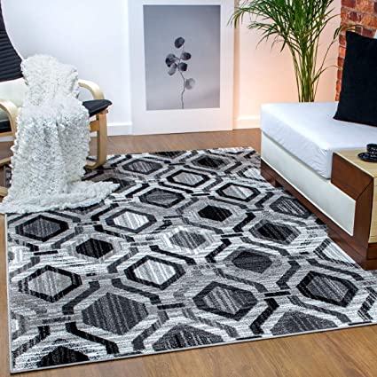 Antep Rugs Elite Collection Geometric Contemporary Distressed Indoor Area Rug (Grey, 5' x 8')