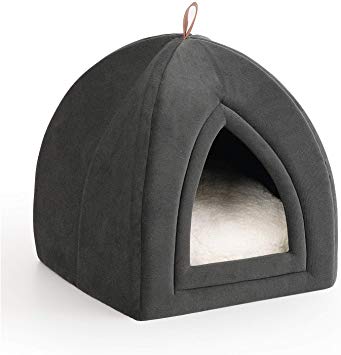 Petsure Cat Bed Pet Tent Cave for Cats/Small Dogs - 15x15x15 inches 2-in-1 Cat Tent/Cat Bed with Removable Washable Cushioned Pillow - Microfiber Indoor Outdoor Pet Beds, Dark Grey