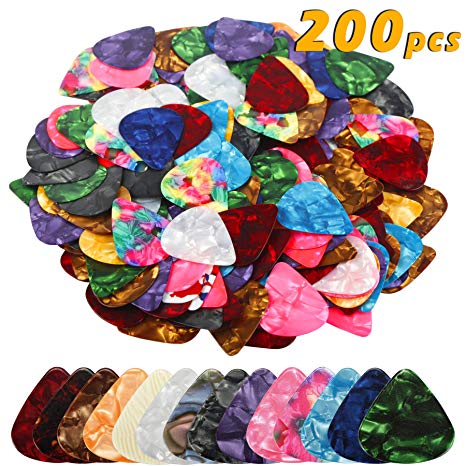 200pcs 0.46mm/0.71mm/0.96mm Random Color Celluloid Guitar Picks for Bass Electric Acoustic Guitars