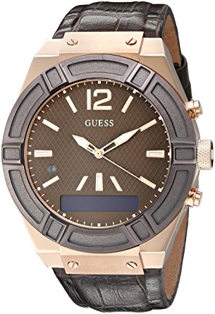 GUESS Men's CONNECT Smartwatch with Amazon Alexa and Genuine Leather Strap Buckle - iOS and Android Compatible -  Rose Gold