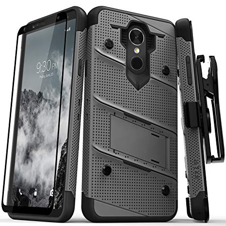 Zizo BOLT Series compatible with LG Stylo 4 Case Military Grade Drop Tested with Tempered Glass Screen Protector, Holster, Kickstand METAL GRAY BLACK