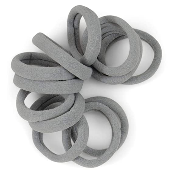 Cyndibands Gentle Hold Seamless Soft and Stretchy Elastic Fabric No-Metal Ponytail Holders - 12 Hair Ties (Gray Silver)