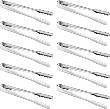 Homgaty 10 Pcs Stainless Steel Ice Sugar Tongs Mini Serving Tongs Small Tongs for Food Sweets Bread Cake Kitchen Wedding Party Bar Bucket