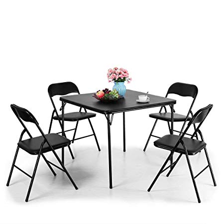 LAZYMOON Black Folding Card Table and Chair Set 5-Piece