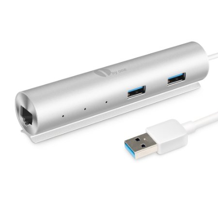 1byone Superspeed Aluminum USB 3.0 3-Port Hub with 1 Ethernet Port, 5 Gbps Transfer Rate & Built-in 15 Inches Cable, for iMac, MacBook Air, MacBook Pro, Mac Mini, PC and Laptop