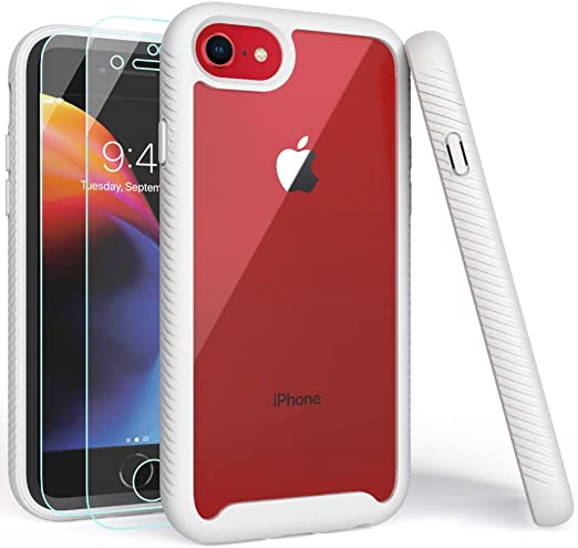 iPhone SE 2020 Case, iPhone 8 Case, iPhone 7 Case with Screen Protector, Shockproof Clear Multicolor Series Bumper Cover for 4.7 Inch iPhone 6/6s/7/8/SE 2020-White