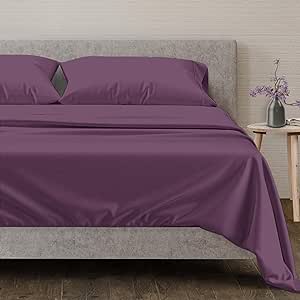 600-Thread-Count Egyptian Quality 100% Cotton Sheets - King Size Cooling Bedsheets for Hot Sleepers - Breathable, Sateen Weave, Deep Pocket Fitted - 4 Piece Best Hotel Sheets for King Beds (Plum)