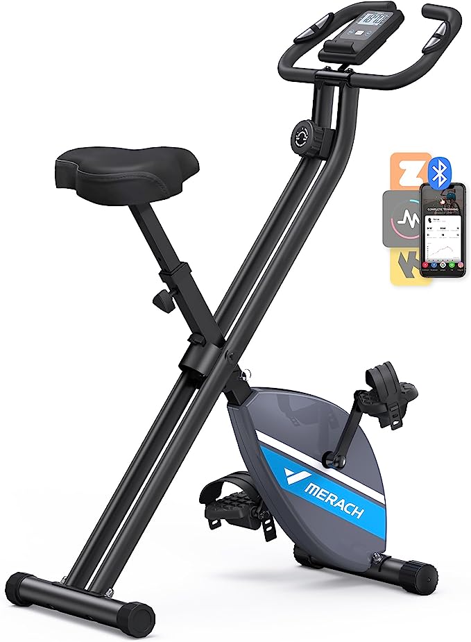 MERACH Folding Exercise Bike for Home - 4 in 1 Magnetic Stationary Bike with16-Level Resistance, Exclusive APP, 300LB Capacity and Large Comfortable Seat Cushion