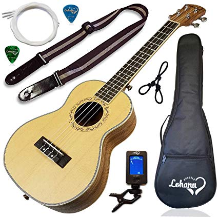 Ukulele from Lohanu Spruce Top Zebra Wood Sides & Back With All Accessories Included! (Tenor Size) Lifetime Warranty!