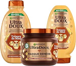 Garnier Ultra Doux Trésors de Miel - Routine Capillaire Reconstituante - Shampooing, Après-Shampooing & Masque - À la Cire d'Abeille & Au Miel d'Acacia - Pour Cheveux Fragiles & Cassants