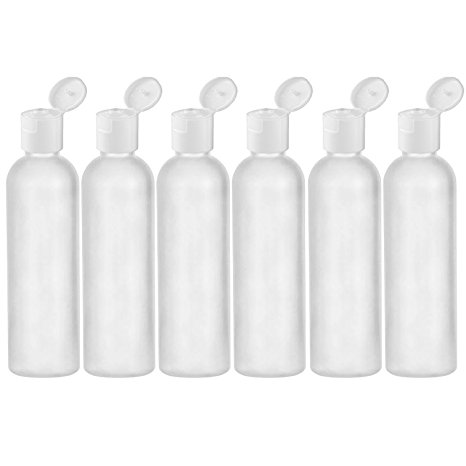 MoYo Natural Labs 4 oz Travel Bottles, Empty Travel Containers with Flip Caps, BPA Free HDPE Plastic Squeezable Toiletry/Cosmetic Bottles (Neck 20-410) (Pack of 6, HDPE Translucent White)