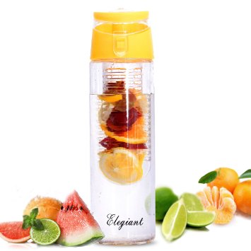 ELEGIANT 800ml Sport Water Bottle Fruit Infuser Juice Bottles with Carry Handle and Flip Top Lid for Outdoor Sports Office School Travel Yoga (BPA Free)