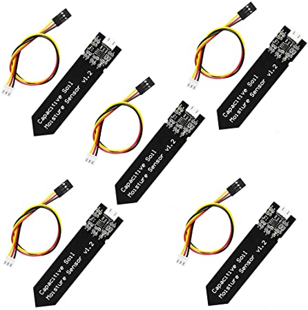 HiLetgo 5pcs Capacitive Soil Moisture Sensor Module Wide Voltage 3.3~5.5V with Cable Wire for Arduino