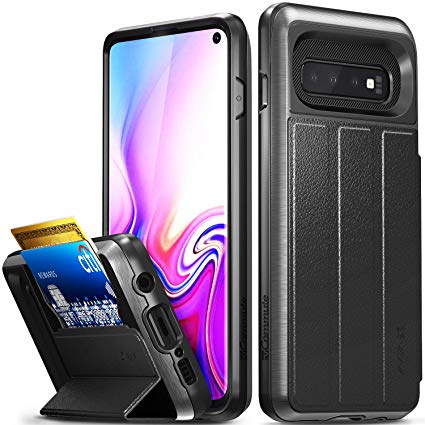 Vena Samsung Galaxy S10 Wallet Case, [vCommute][Military Grade Drop Protection] Flip Leather Cover Card Slot Holder with Kickstand Compatible with Samsung Galaxy S10 (6.1") (Space Gray/Black)