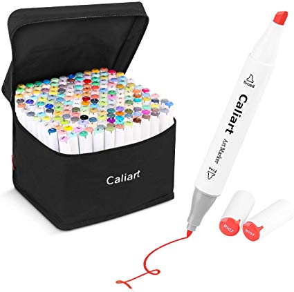 180 Colors Alcohol Markers, Caliart Dual Tips Art Markers Alcohol-Based Marker Pens Permanent Highlighter Pen Sketch Markers for Drawing Sketching Adult Coloring, Perfect for Black to School Gift