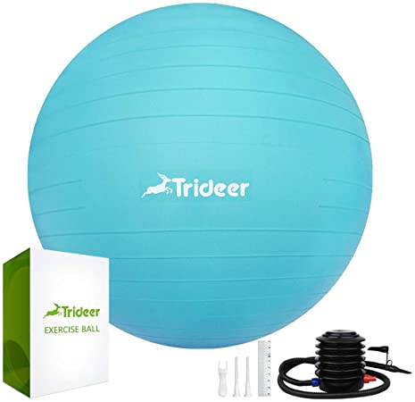 Trideer Exercise Ball (Multiple Colours), 45-85cm Gym Ball Supports 2200lbs, Anti-Burst & Extra Thick, Swiss Ball with Quick Pump, Birthing Ball for Yoga, Pilates, Fitness, Pregnancy & Labour