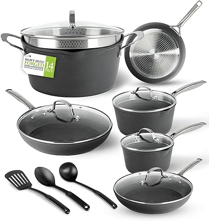 Granitestone Armor Max 14 Pc Pots and Pans Set Nonstick Cookware Set, Complete Hard Anodized Kitchen Cookware Set with Non Stick Pots and Pans Set with Lids   Utensils, Induction/Oven Safe, Non Toxic