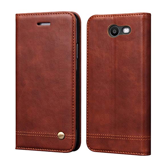 Galaxy J7 V Case,J7 Sky Pro Case,J7 Perx/J7 Prime/J7 Sky Pro/Galaxy Halo Case,RUIHUI Luxury Leather Wallet Folio Flip Protective Shell Cover with Card Slot and Stand for Samsung Galaxy J7 2017(Brown)