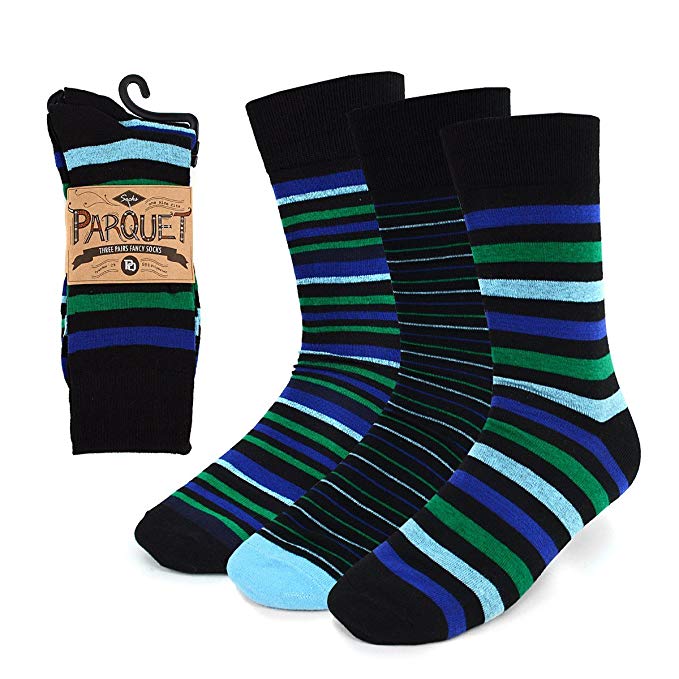 Parquet Men's Fancy, Dress, Casual and Crew Fun Socks - 3 Pair Bundle (Multiple Patterns to Select From)