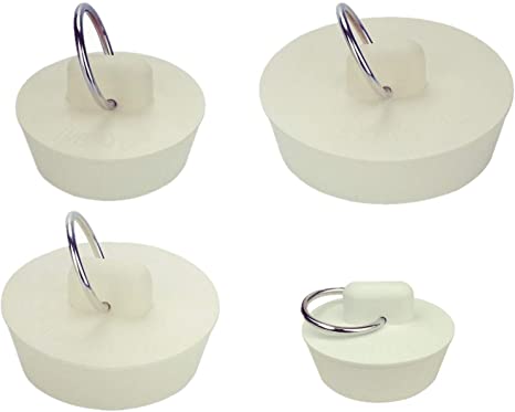 4 Sizes White Drain Stopper, Rubber Sink Stopper Plug with Hanging Ring for Bathtub Kitchen and Bathroom