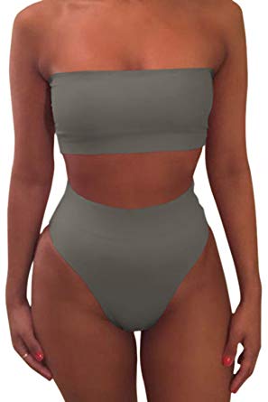 Viottiset Women's Removable Straps Pad Thong High Waisted 2 Pieces Bikini Set