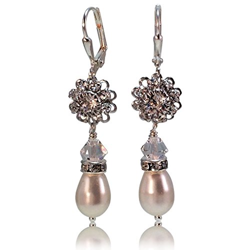 Bridal Filigree Rhinestone Pearl Crystal Earrings - Handmade