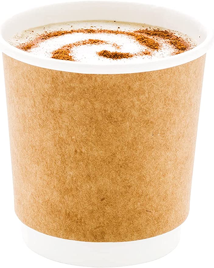 500-CT Disposable Kraft 4-oz Hot Beverage Cups with Double Wall Design: No Need for Sleeves - Perfect for Cafes - Eco Friendly Recyclable Paper - Insulated - Wholesale Takeout Coffee Cup