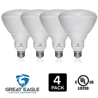 Great Eagle 4-pack LED BR40 3000K Dimmable Bulb 18 Watt 120W UL Listed Bright White Light for Recessed and Track Lighting Fixtures - USA Seller