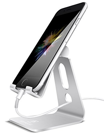 Adjustable Cell Phone Stand, Lamicall iPhone Stand : Charging Mobile Stand, Dock, cradle, Holder For All Smartphone iPhone 7 6 6s plus 5 5s 4s 4 ,Samsung S3 S4 S5 S6 S7 Accessories, desk (Silver)