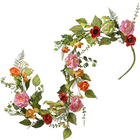 National Tree 5 Foot Spring Floral Garland with Mixed Flowers and Green Leaves (RAS-150329-1)