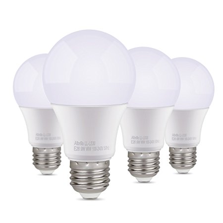 Albrillo E26 LED Bulb 9W, 60 Watt Equivalent, 5000K Daylight White, 4 Pack