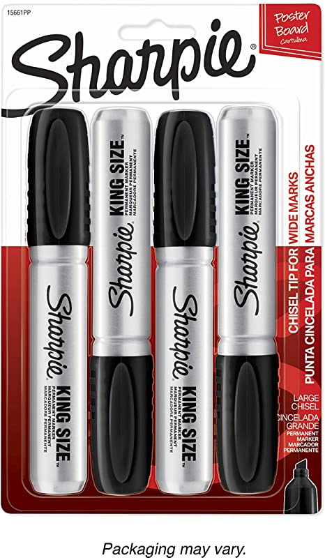 Sharpie 15661PP King Size Permanent Marker, Chisel Tip, Black, 4-Count