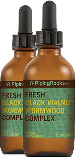 Piping Rock Fresh Black Walnut Wormwood Complex Liquid Extract 2 Dropper Bottles x 2 fl oz (59 mL) Herbal Supplement