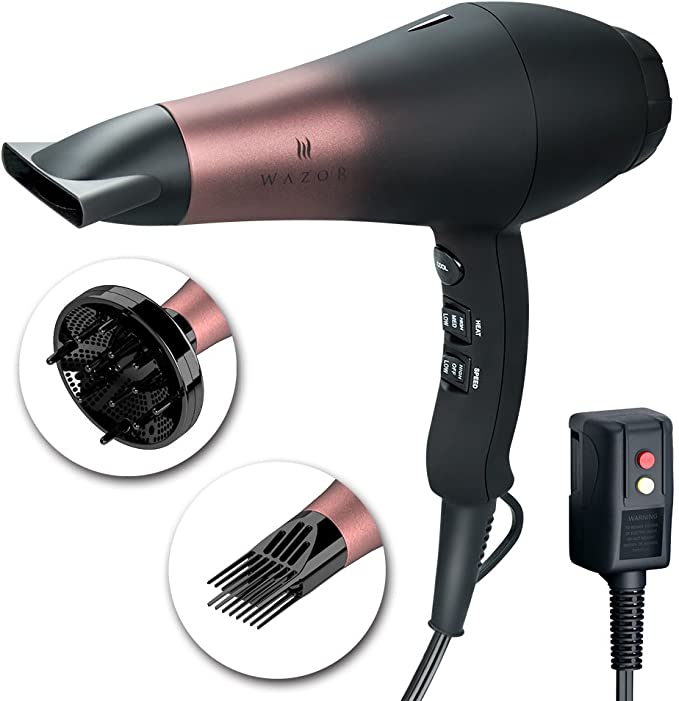 Wazor Salon Professional Hair Dryer with Ceramic Tourmaline Ionic & Powerful Blow Dryer,Far Infrared Hair Dryer Contains 3 Heat&2 Speed，1Cool Button Setting， 3 Blow Dry Attachment Like Diffuser for Hair Styling,AC Motor 1875W