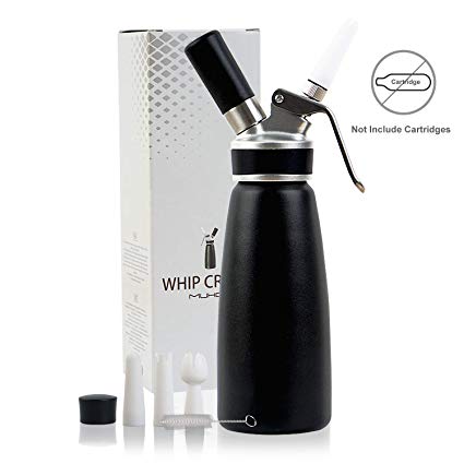 Xindinyi Professional Whipped Cream Dispenser 500 Milliliter Aluminum Cream Canister With 3 Nozzle, 1-Pint Homemade Whipped Cream Maker, Black (Cartridges Not Included)