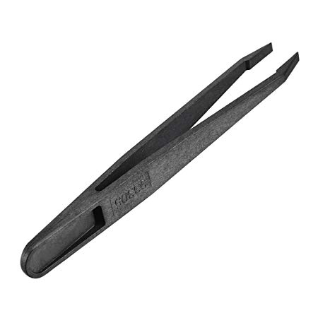 uxcell Black Plastic Slant Tip Anti-static Tweezers 4.7 Inch Length 1pcs